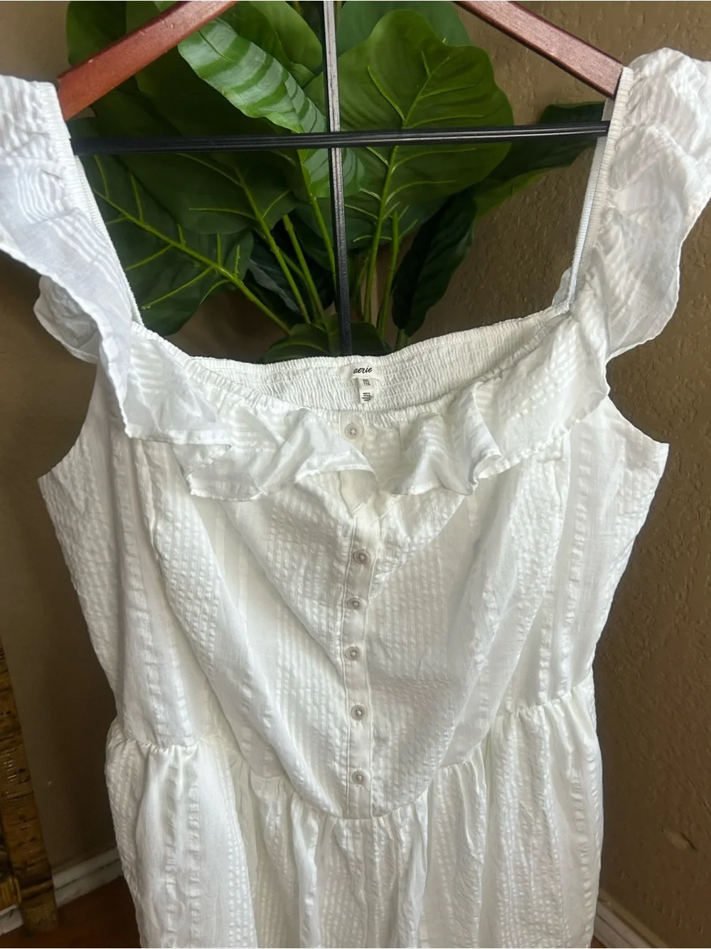 Aerie white cotton comped XXL smoked flutter sleeve summer natural fibers